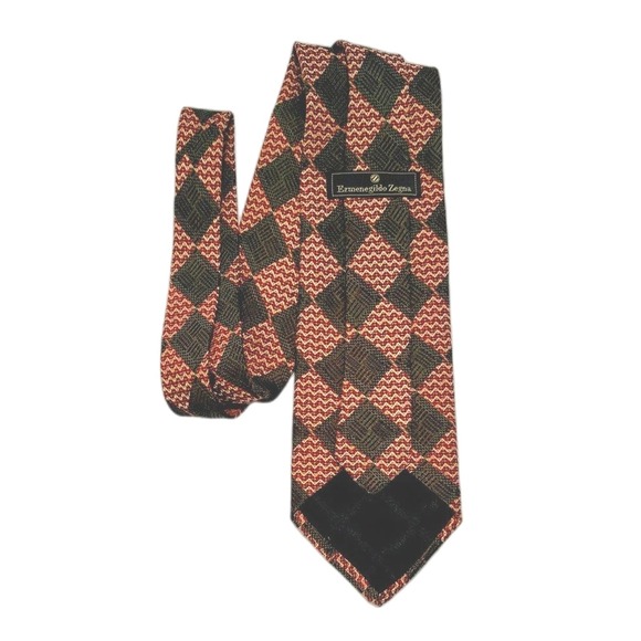 Ermenegildo Zegna Other - Ermenegildo Zegna 100% Silk Tie Green Red Diamond Motif Italian Business Holiday